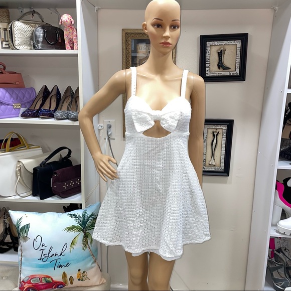 Lulus White Lace Front Tie Sleeveless Back Zip Dress - Picture 2 of 11